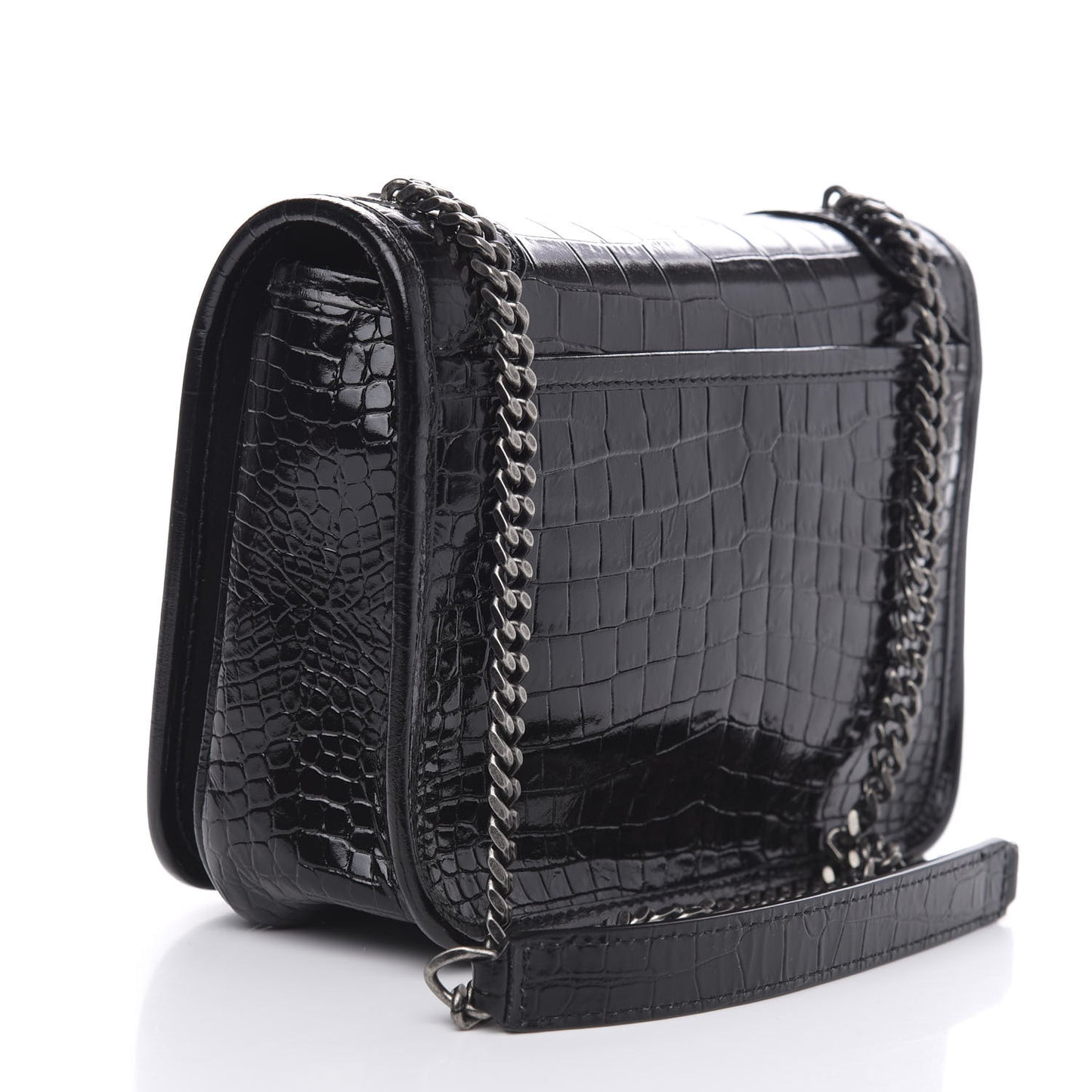 Crocodile Embossed Lambskin Matelasse Monogram Niki Chain Wallet Black