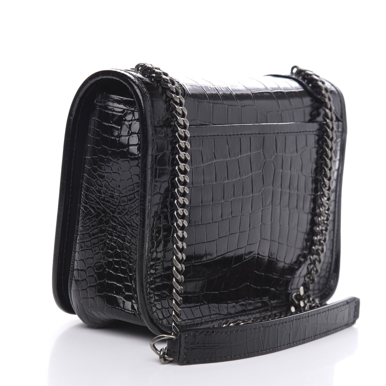 Saint Laurent Crocodile Embossed Lambskin Matelasse Monogram Niki Chain Wallet Black 3 of 9