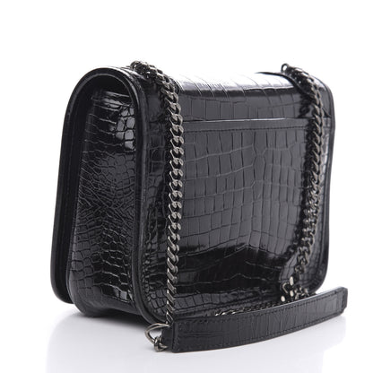 Saint Laurent Crocodile Embossed Lambskin Matelasse Monogram Niki Chain Wallet Black 3 of 9