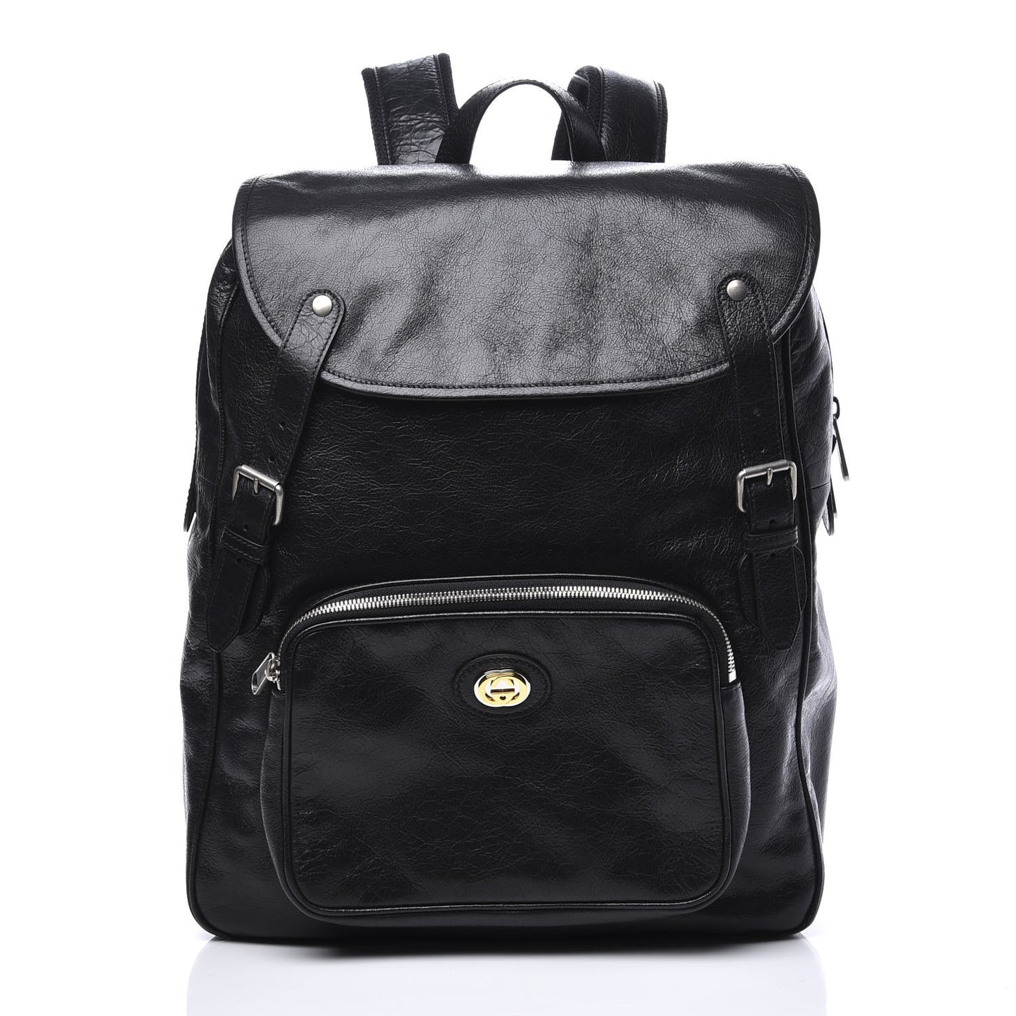 Fluffy Calfskin Mesh Nylon Medium Morpheus Double Buckle Backpack Black