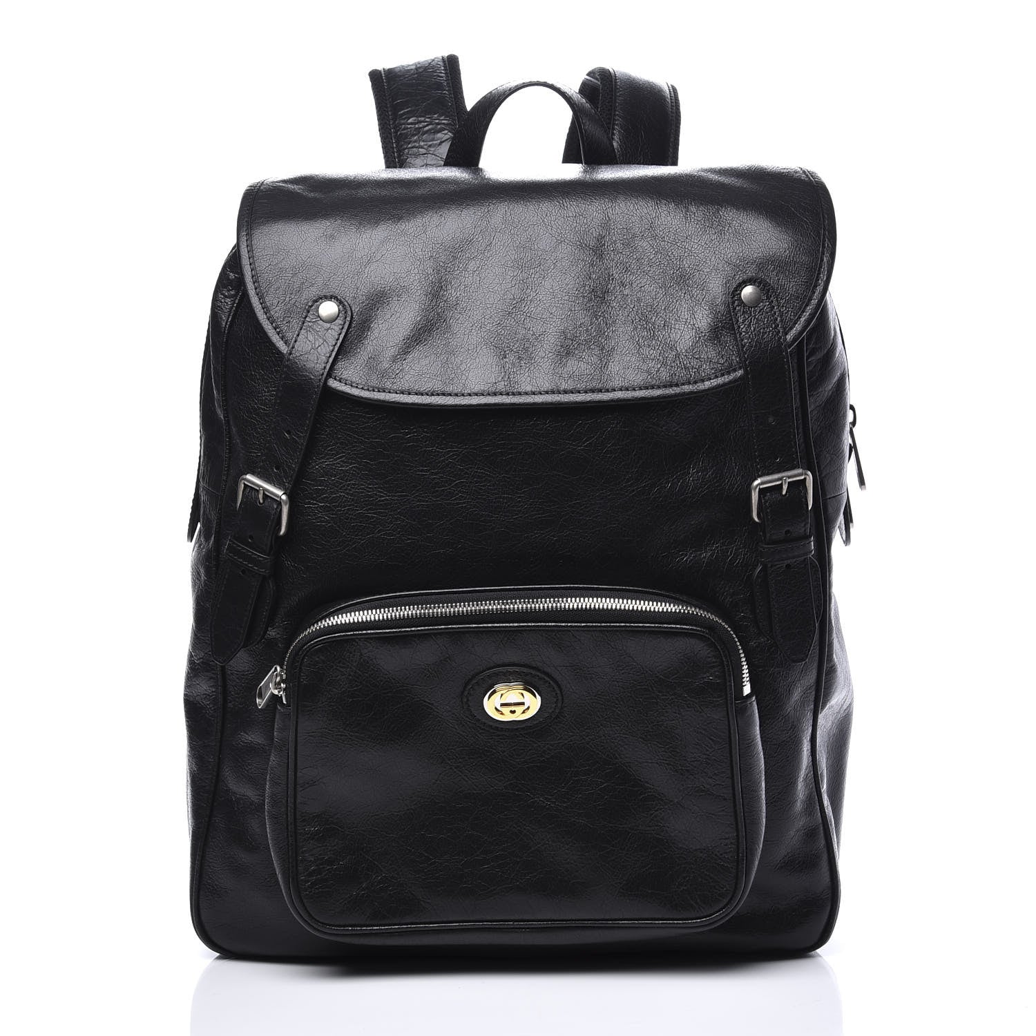 Gucci Fluffy Calfskin Mesh Nylon Medium Morpheus Double Buckle Backpack Black 1 of 9