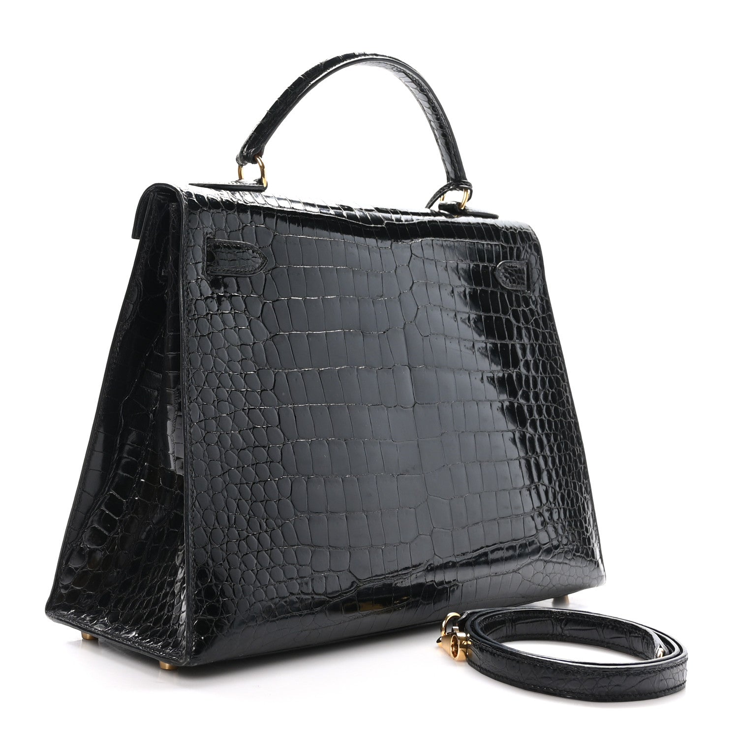 Hermes Shiny Porosus Crocodile Kelly Sellier 32 Black 3 of 10