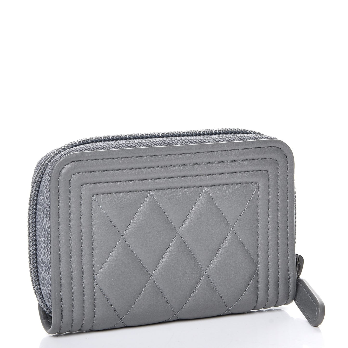 Calfskin Quilted Boy Zip Around Coin Purse Wallet Grey