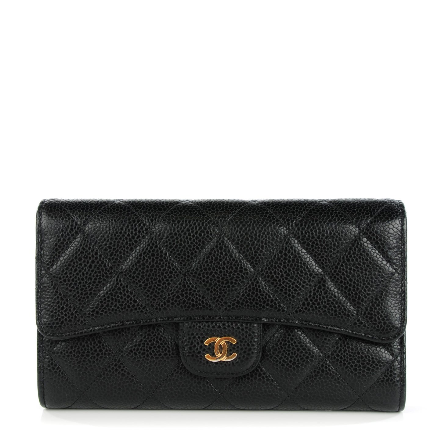 Caviar Quilted Large Flap Wallet Black