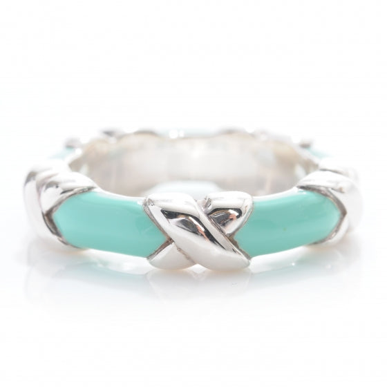 Sterling Silver Enamel Signature X Ring 4.5