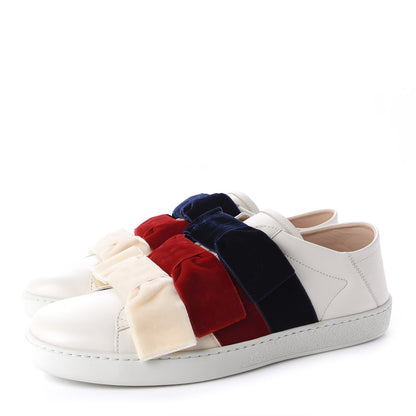 Gucci Calfskin Velvet Womens Bow Ace Sneakers 40 White 4 of 10