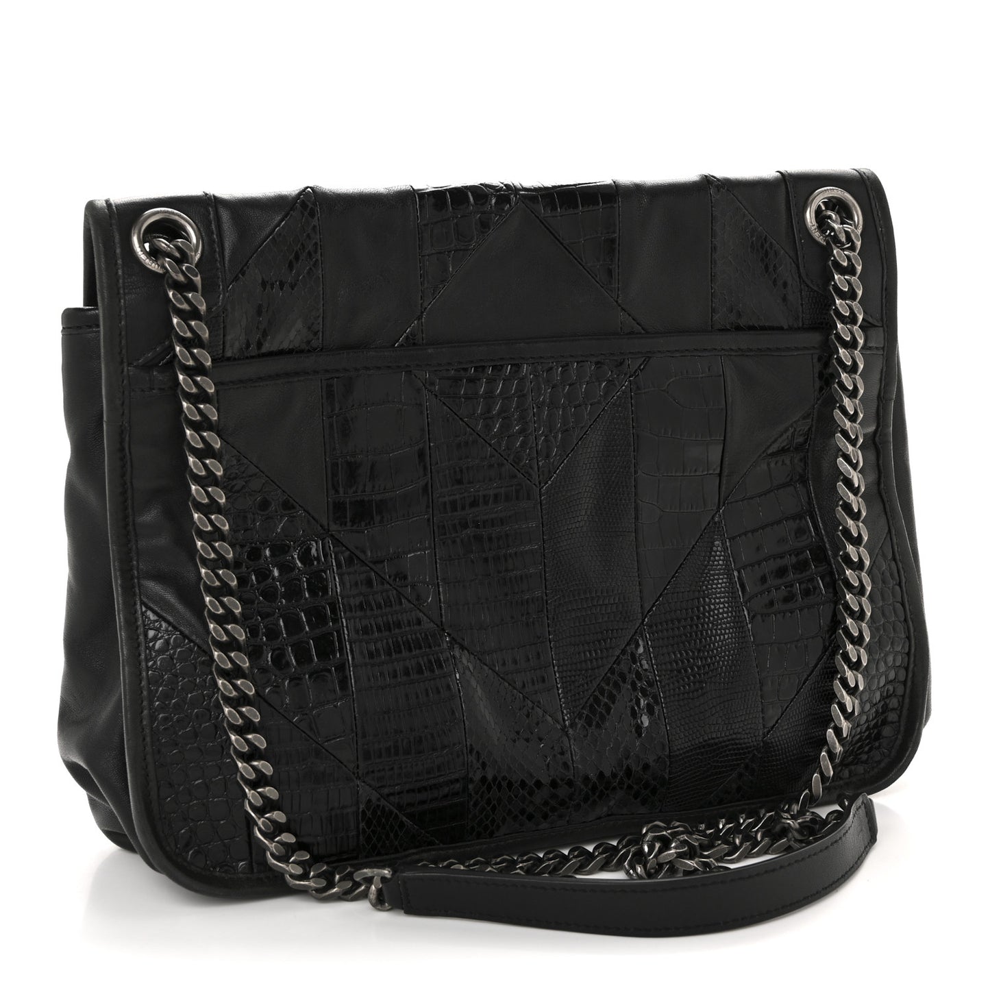 Calfskin Ayers Patchwork Monogram Medium Niki Chain Satchel Black