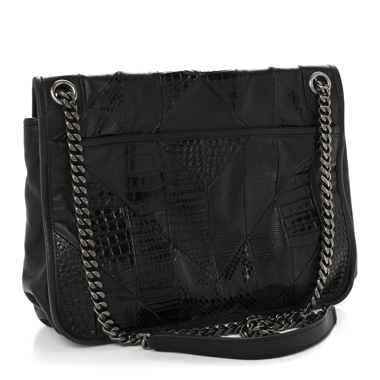 Saint Laurent Calfskin Ayers Patchwork Monogram Medium Niki Chain Satchel Black 3 of 14