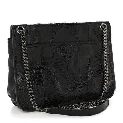 Saint Laurent Calfskin Ayers Patchwork Monogram Medium Niki Chain Satchel Black 3 of 14