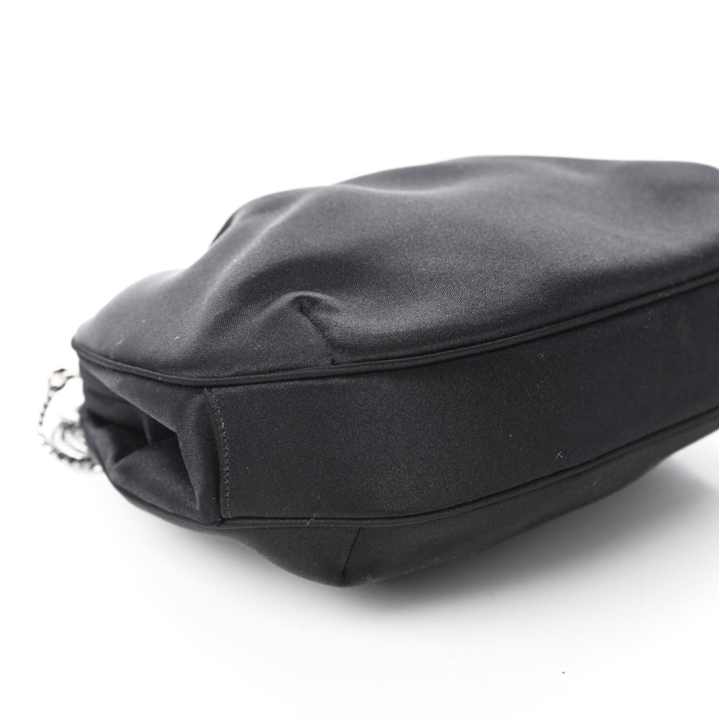 Satin Crystal Pleated Evening Bag Black