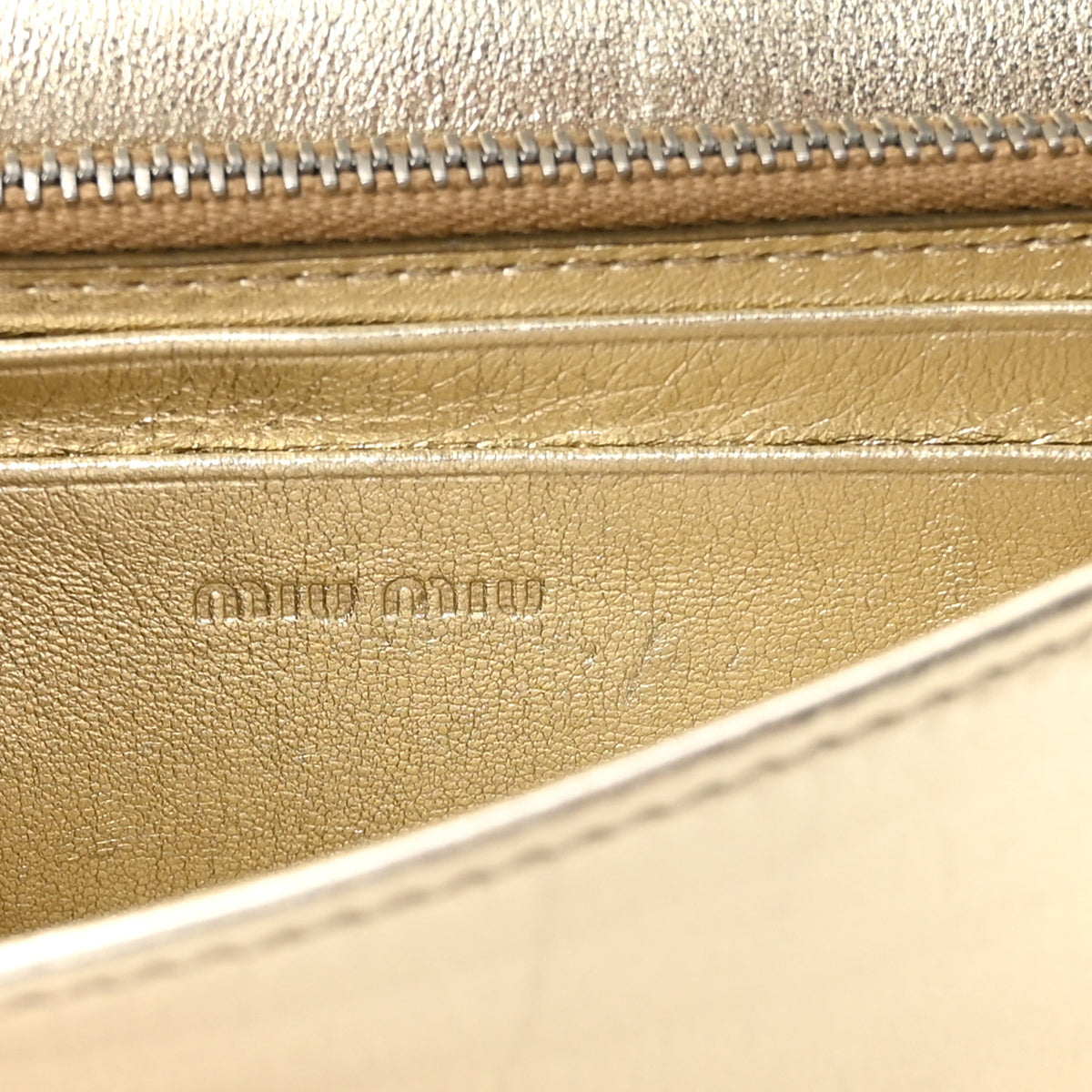 Miu Miu Metallic Nappa Matelasse Chain Crossbody Gold 7 of 12