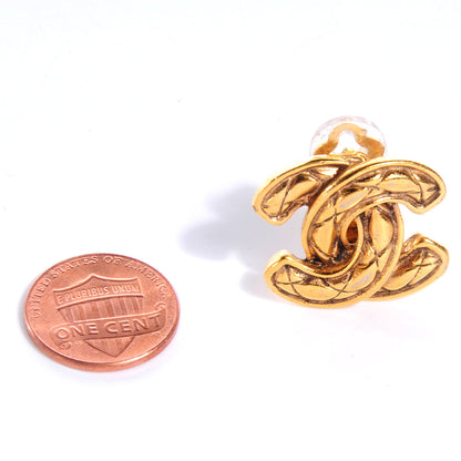 Chanel CC Quilted Clip On Earrings Gold 2 of 4