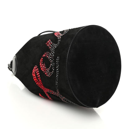 Christian Louboutin Suede Crystal Marie Jane Bucket Black Red 4 of 9