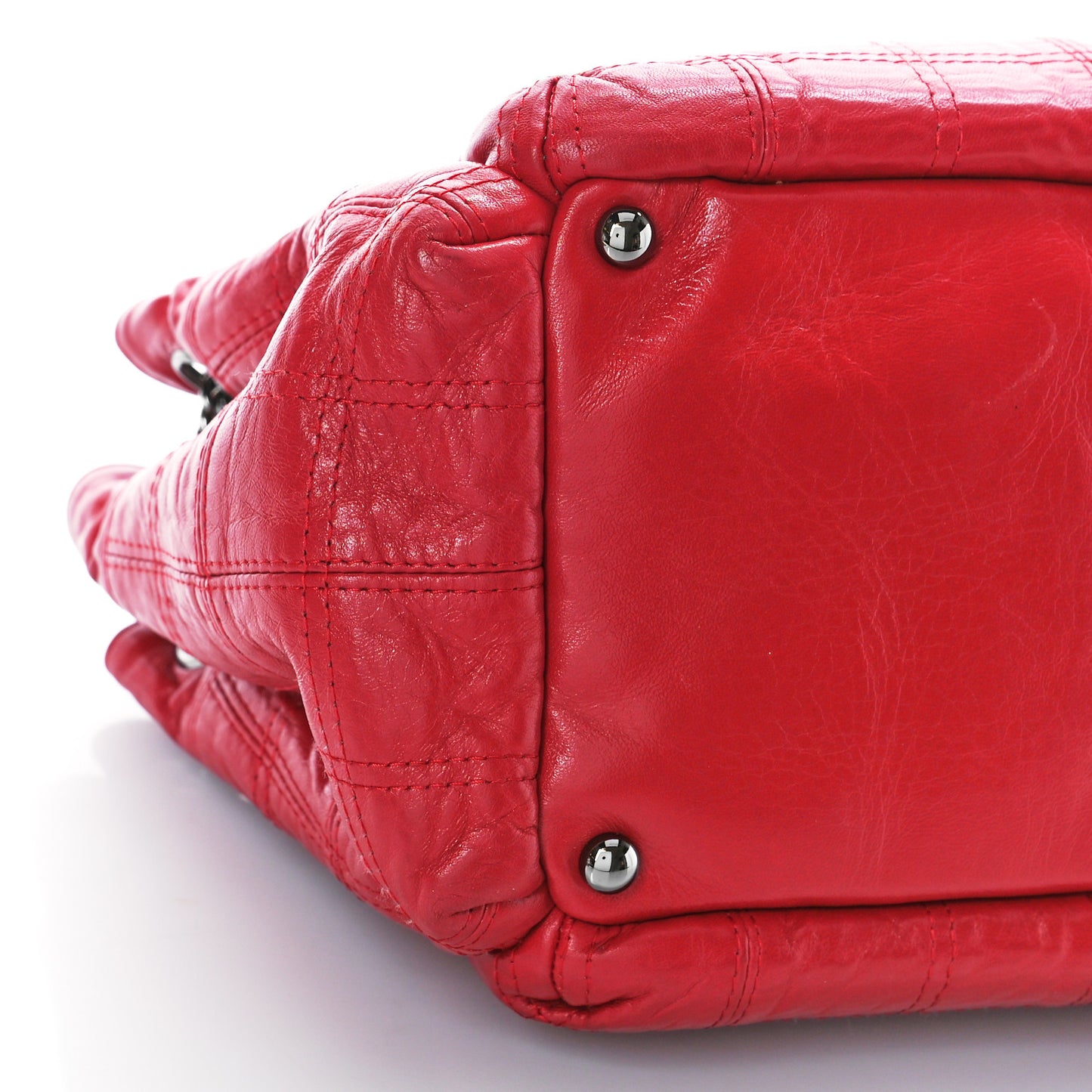 Lambskin Square Stitched Lax Accordion Hobo Red
