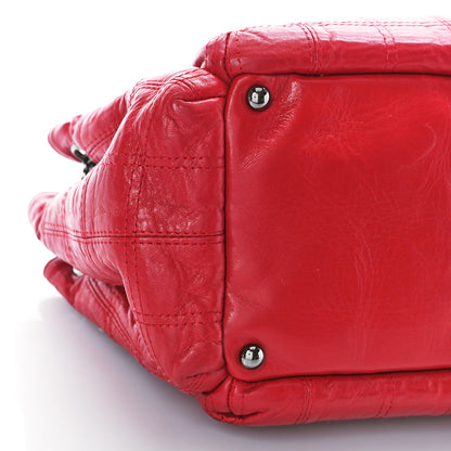 Chanel Lambskin Square Stitched Lax Accordion Hobo Red 7 of 12