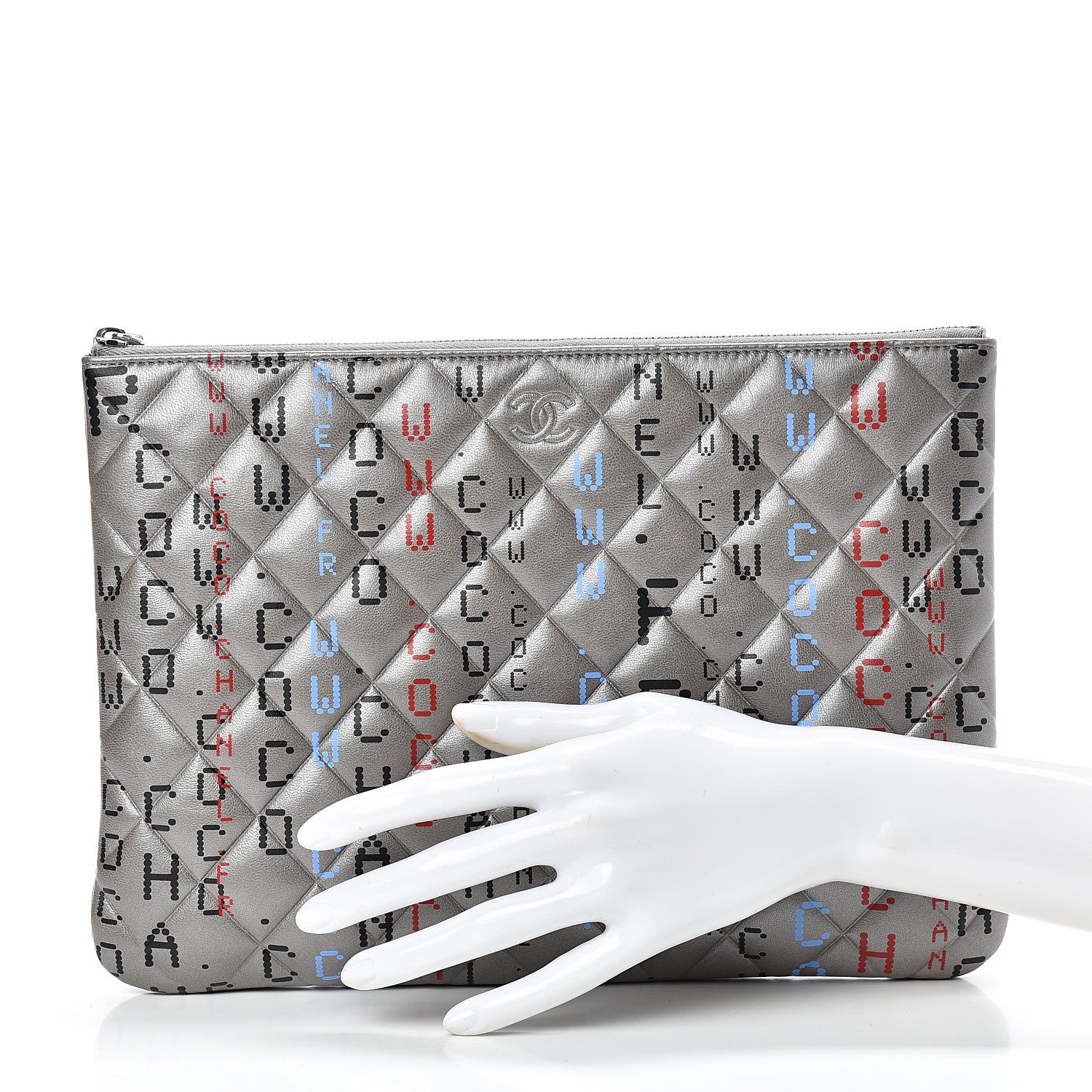 Chanel Metallic Lambskin Quilted Medium Data Center Cosmetic Case Silver 2 of 8