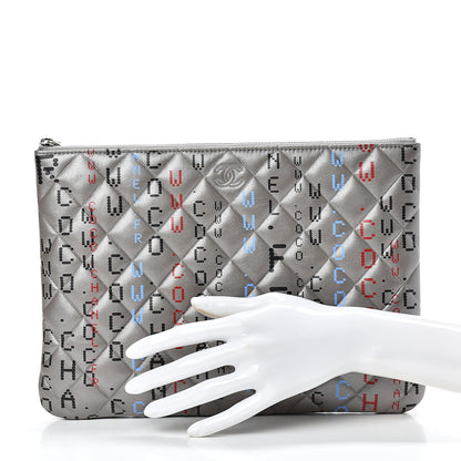 Chanel Metallic Lambskin Quilted Medium Data Center Cosmetic Case Silver 2 of 8