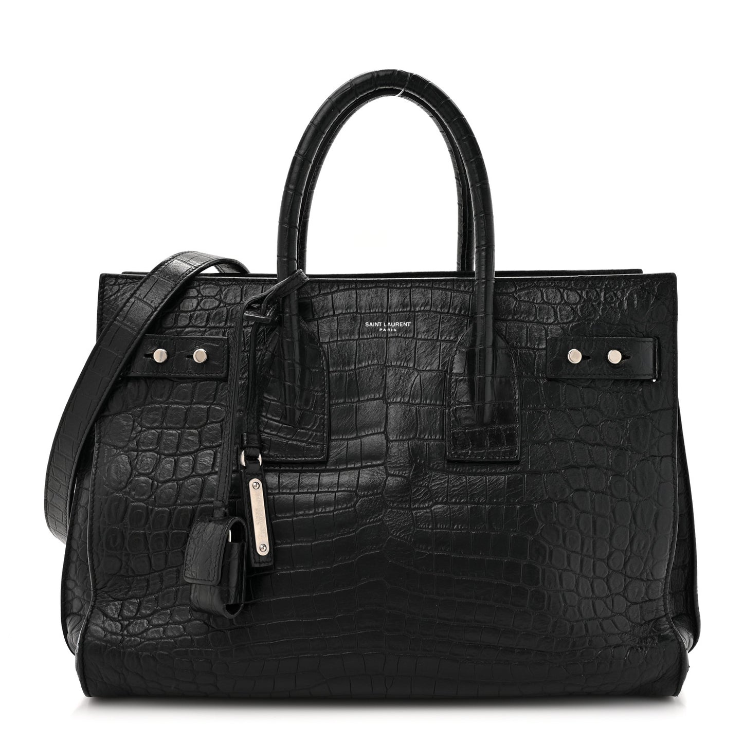 Calfskin Crocodile Embossed Small Sac de Jour Black