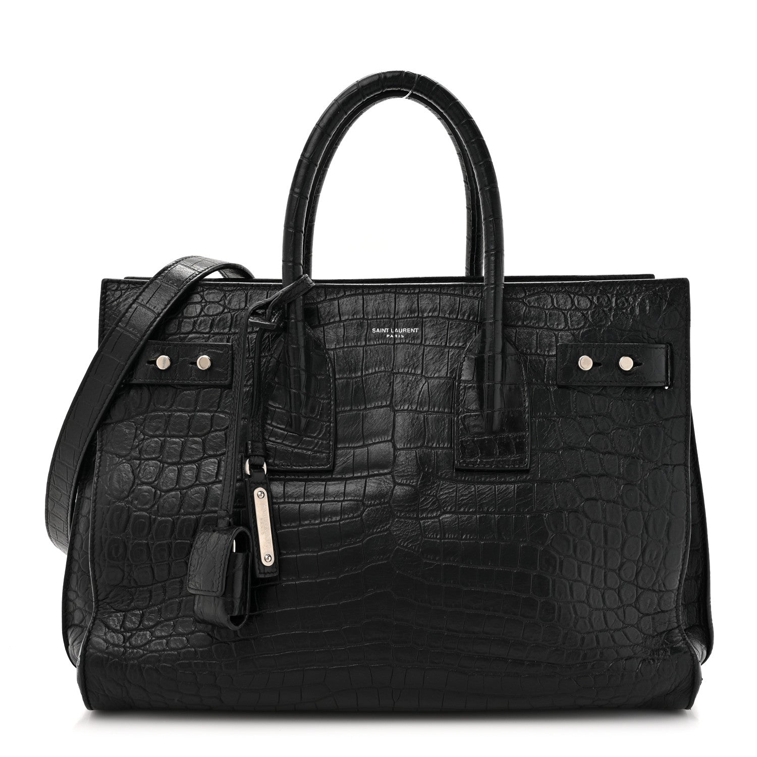 Saint Laurent Calfskin Crocodile Embossed Small Sac de Jour Black 1 of 20