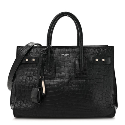 Saint Laurent Calfskin Crocodile Embossed Small Sac de Jour Black 1 of 20