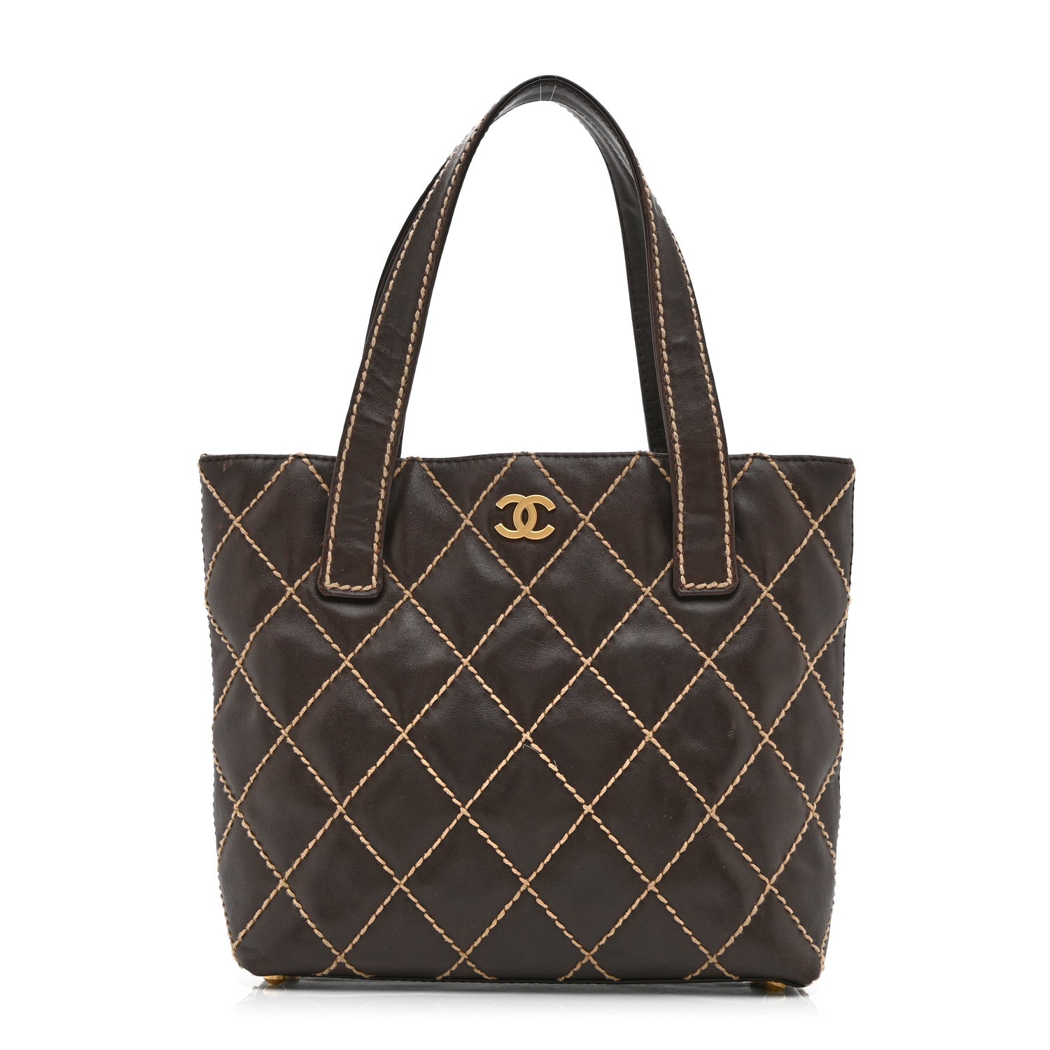 Chanel Calfskin Wild Stitch Tote Brown 1 of 10