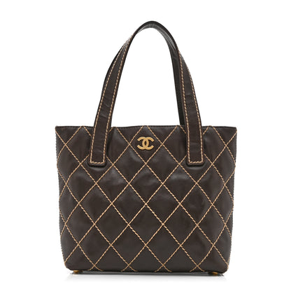 Chanel Calfskin Wild Stitch Tote Brown 1 of 10