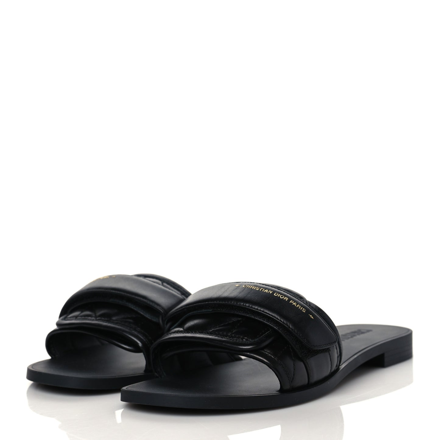 Calfskin Cannage Dio(r)evolution Slide Sandals 39 Black