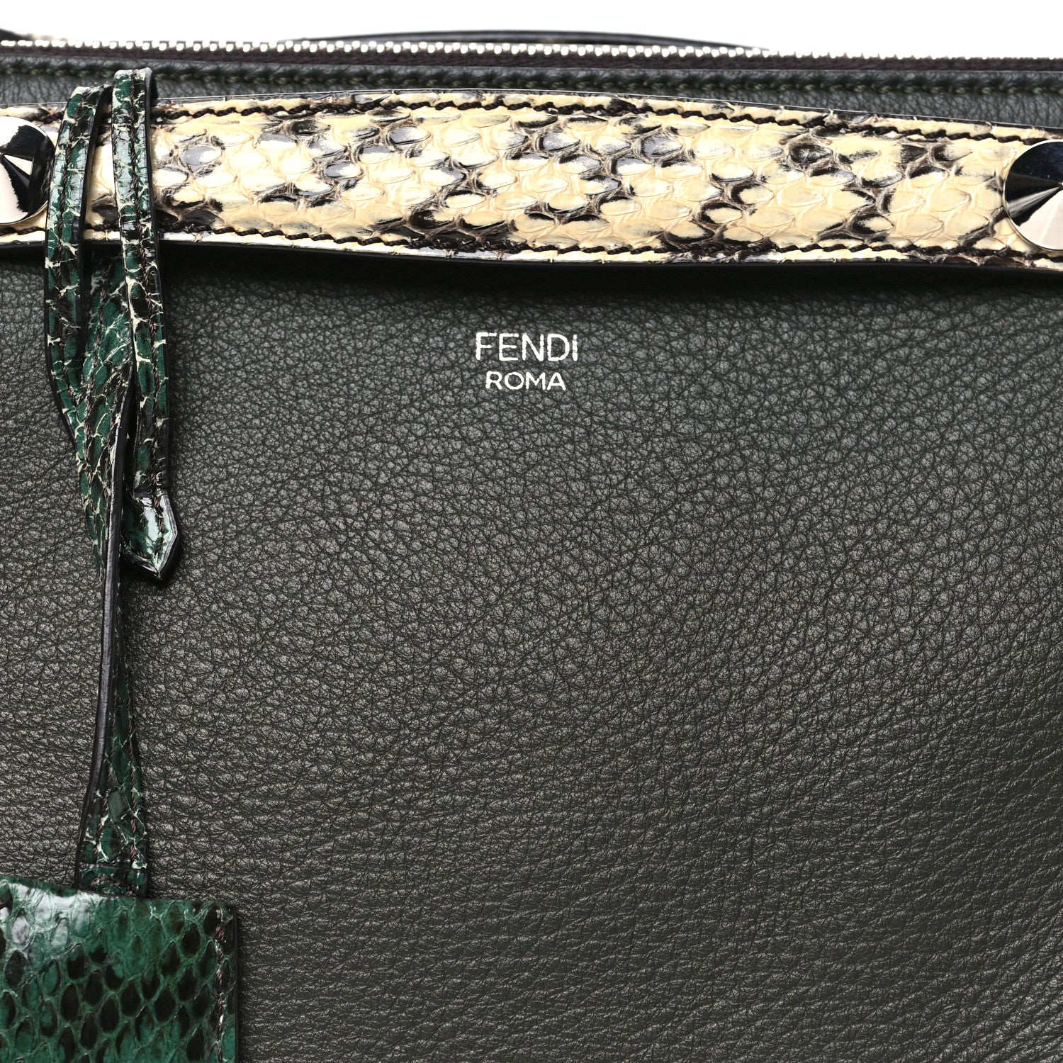 Fendi Vitello Snakeskin Medium By The Way Boston Bag Dark Green Roccia 8 of 11