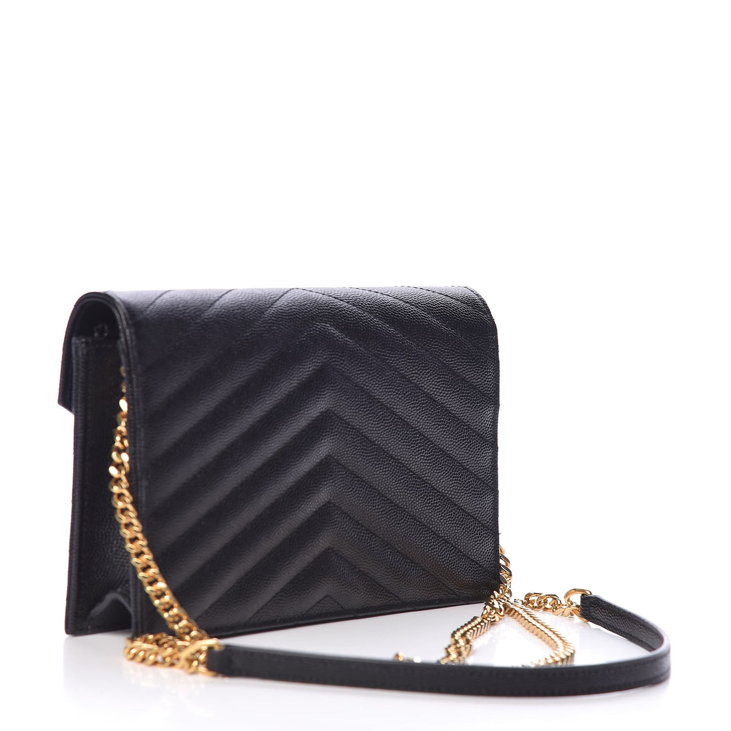 Grain De Poudre Matelasse Chevron Monogram Envelope Chain Wallet Black