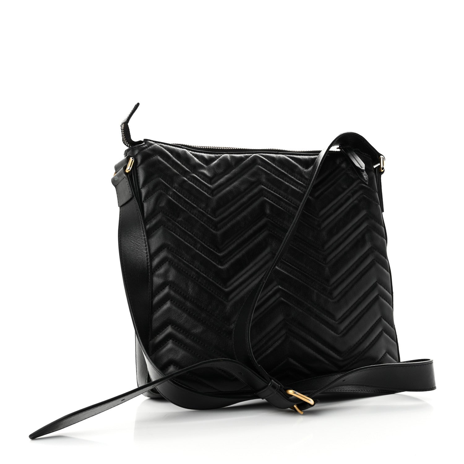 Gucci Calfskin Matelasse GG Marmont Flat Messenger Bag Black 3 of 10