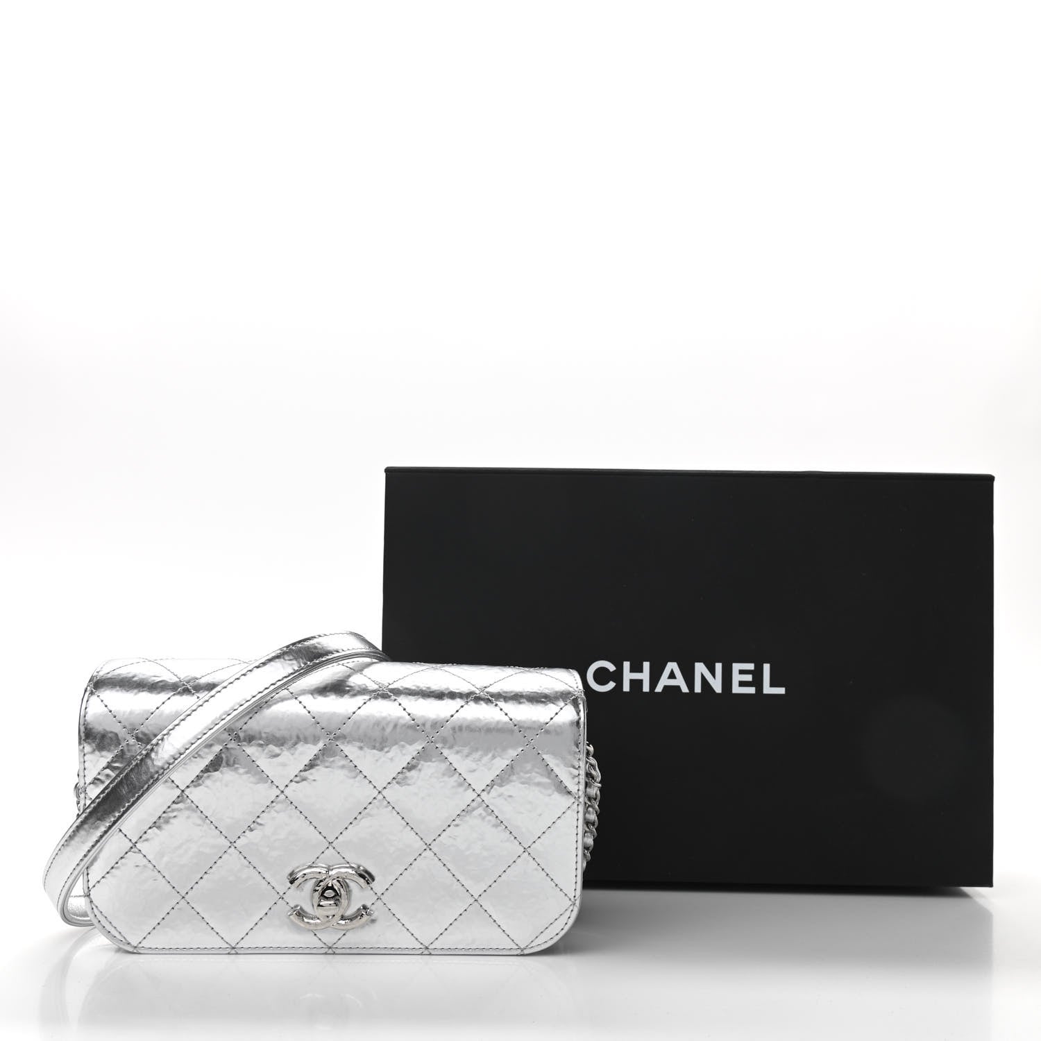 Chanel Hammered Metallic Calfskin Quilted Flap Silver 11 of 11