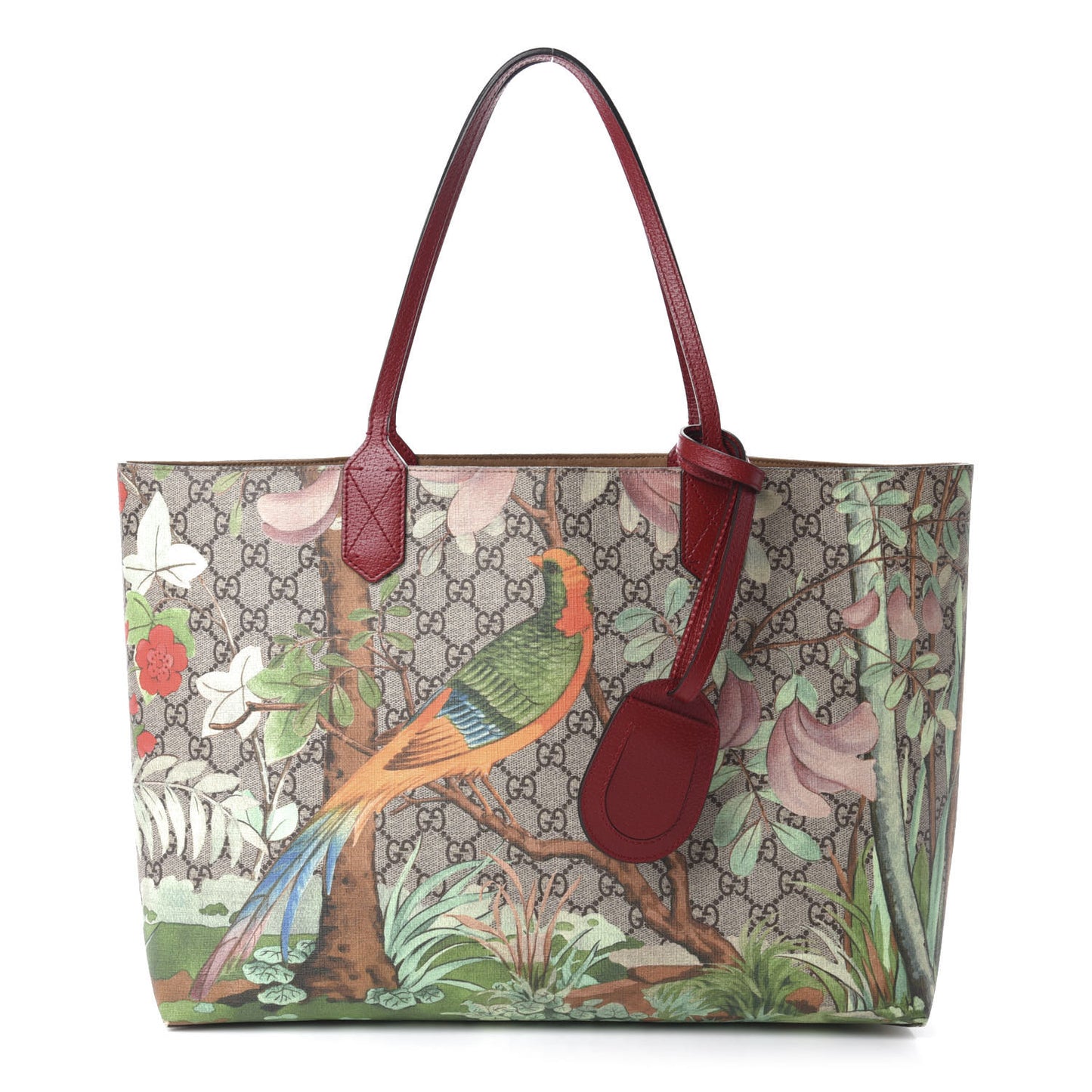 GG Supreme Monogram Tian Medium Shopping Tote Beige Multicolor Red