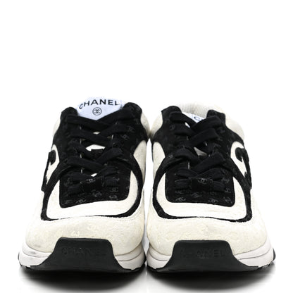 Chanel Suede Calfskin Womens CC Printed Sneakers 37.5 White Black 2 of 7
