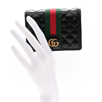 Gucci Calfskin Web Trapuntata GG Marmont Card Case Wallet Black 2 of 10