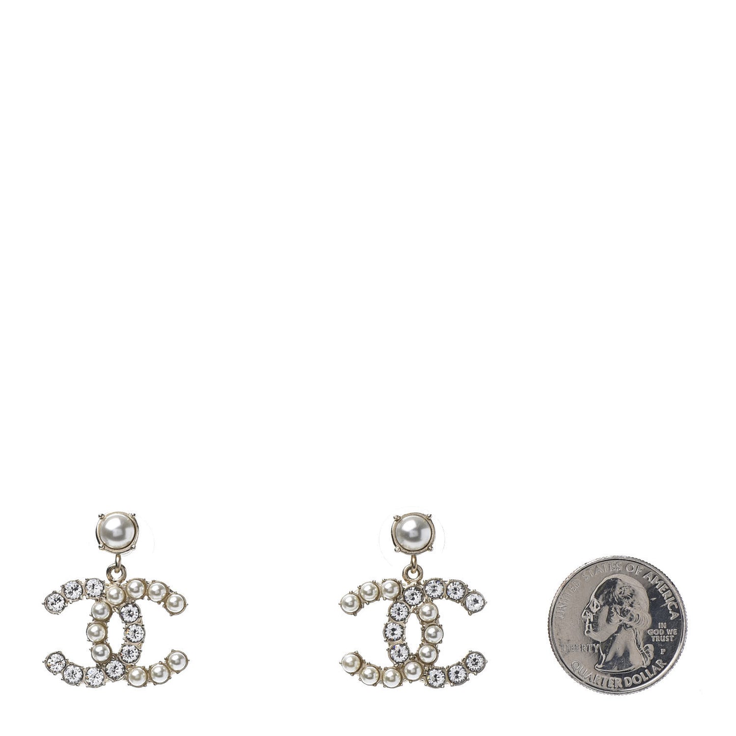 Crystal Pearl Dazzling Domino CC Drop Earrings Gold