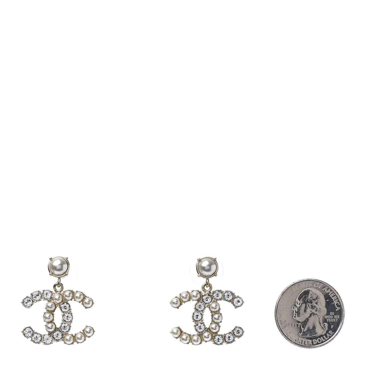 Chanel Crystal Pearl Dazzling Domino CC Drop Earrings Gold 2 of 5