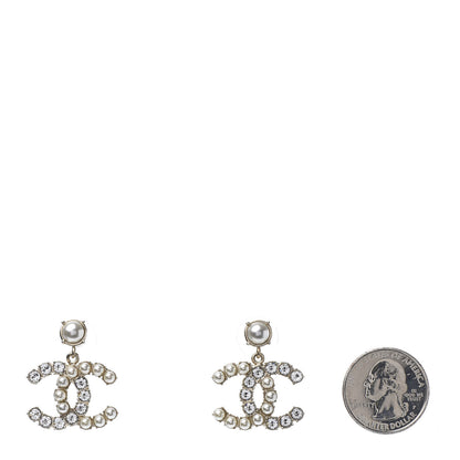 Chanel Crystal Pearl Dazzling Domino CC Drop Earrings Gold 2 of 5