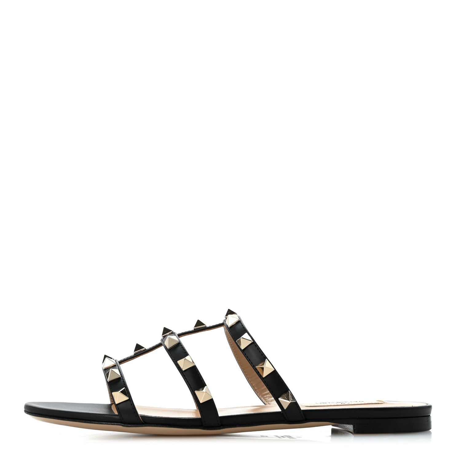 Valentino Garavani Nappa Rockstud Caged Flat Slide Sandals 36 Black 1 of 9
