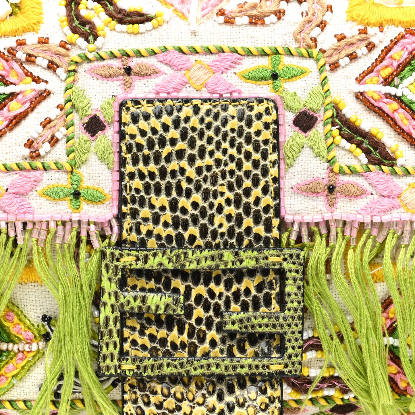Canvas Snakeskin Beaded Baguette White Multicolor