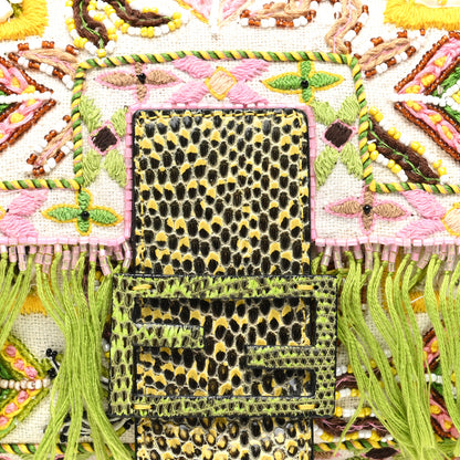 Fendi Canvas Snakeskin Beaded Baguette White Multicolor 7 of 9