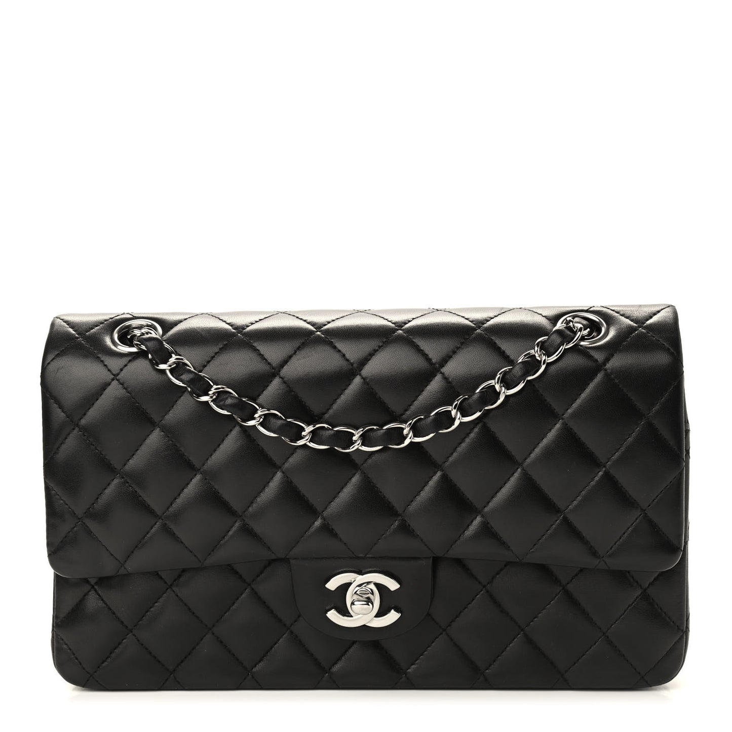Lambskin Quilted Medium Double Flap Black