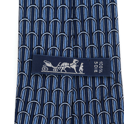 Hermes Silk Printed Mens Tie Marine 6 of 8
