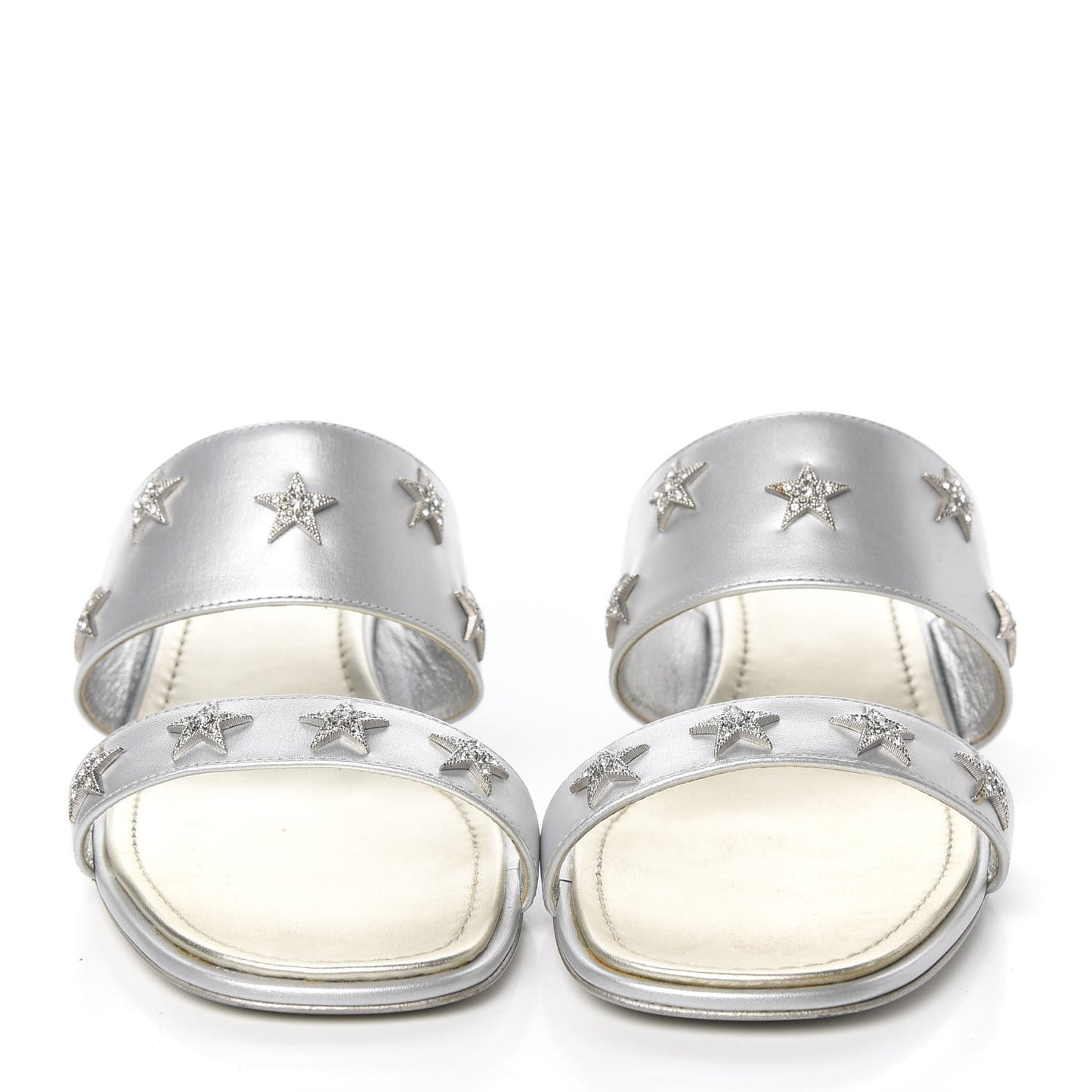 Iridescent Calfskin Crystal Stars Mules 38 Silver