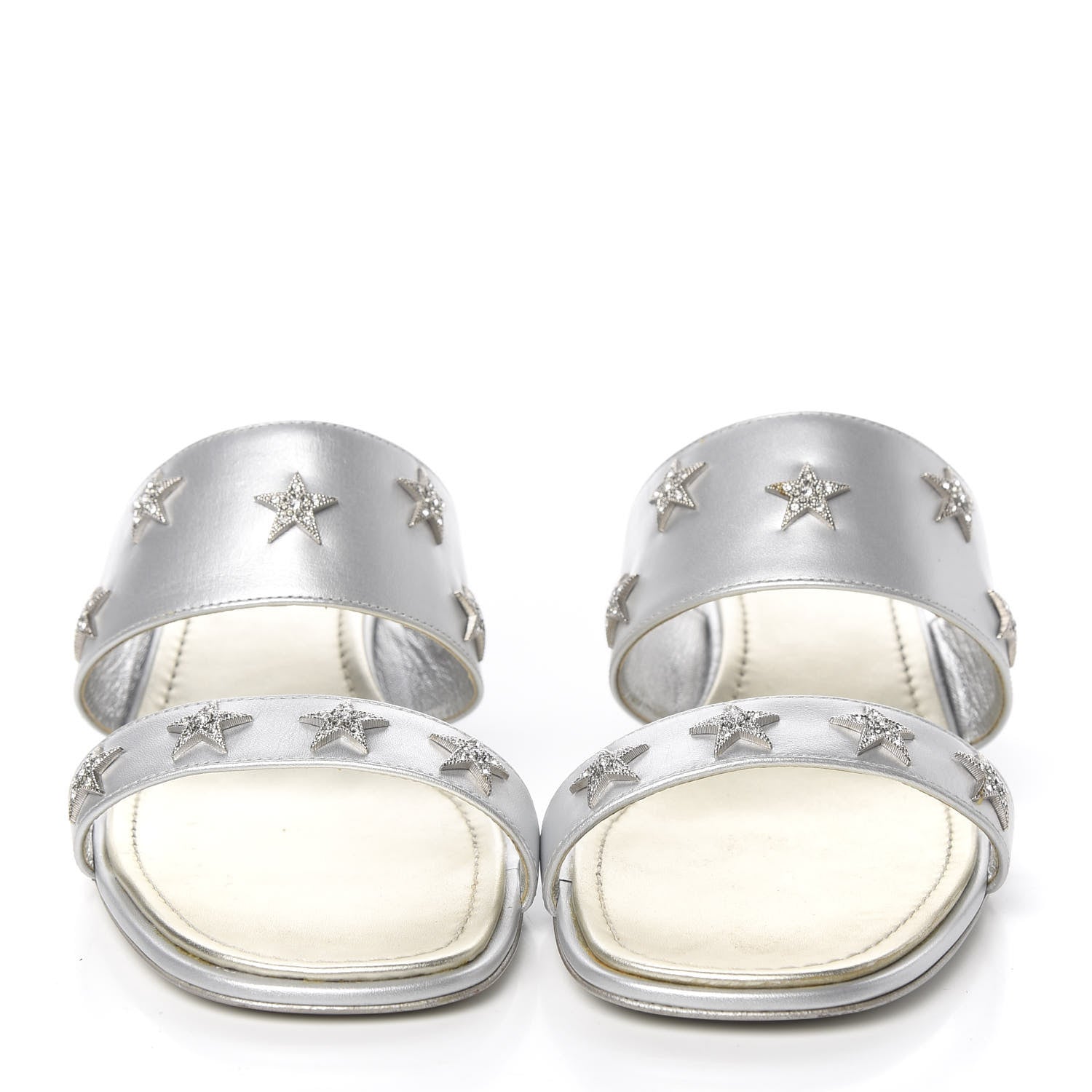 Chanel Iridescent Calfskin Crystal Stars Mules 38 Silver 2 of 8