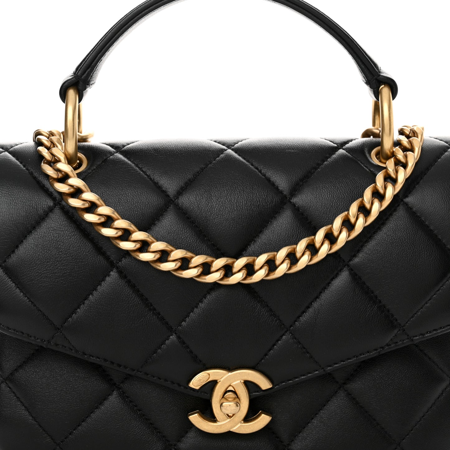 Lambskin Quilted Top Handle Flap Black