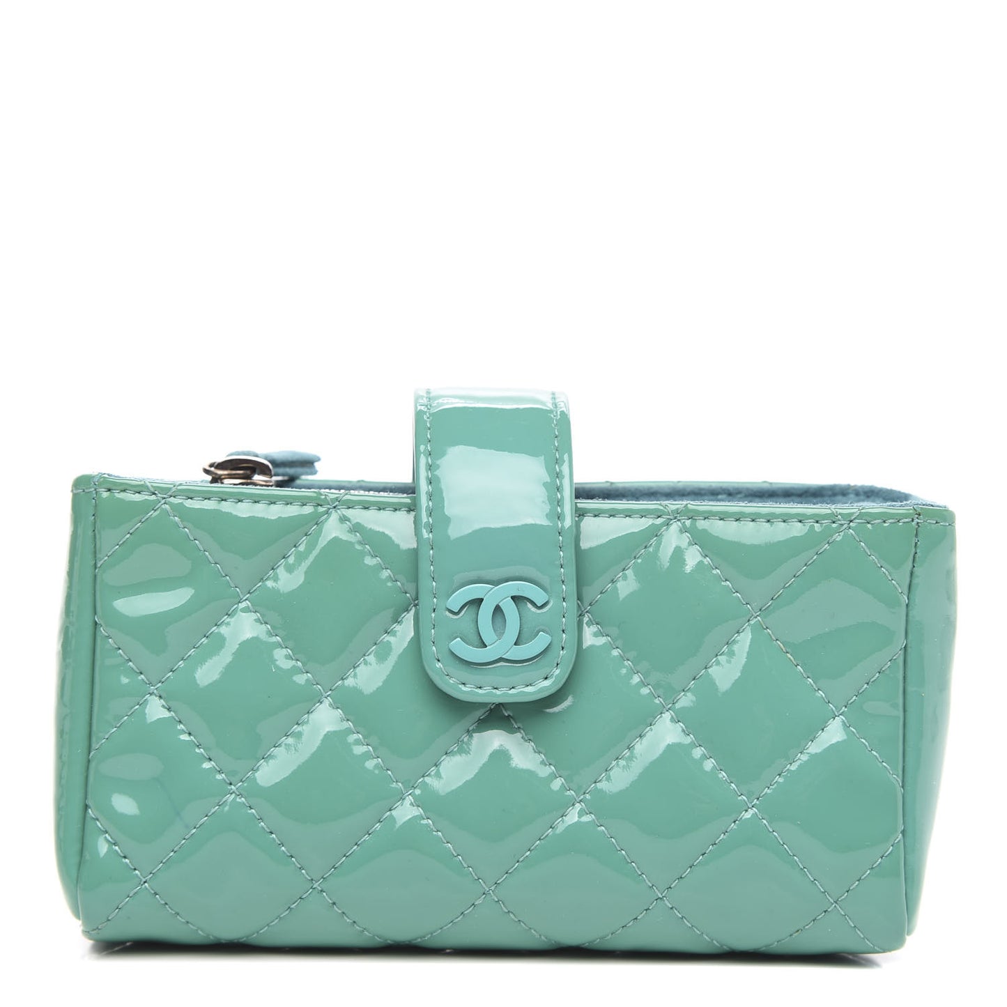Patent Quilted Mini Phone Holder Clutch Green