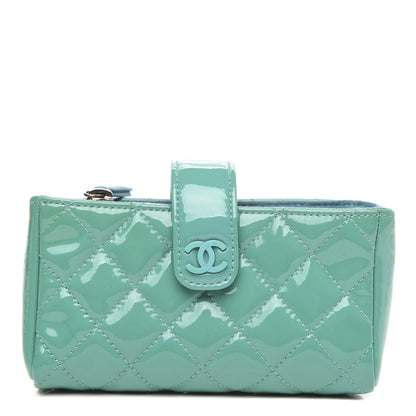 Chanel Patent Quilted Mini Phone Holder Clutch Green 1 of 8