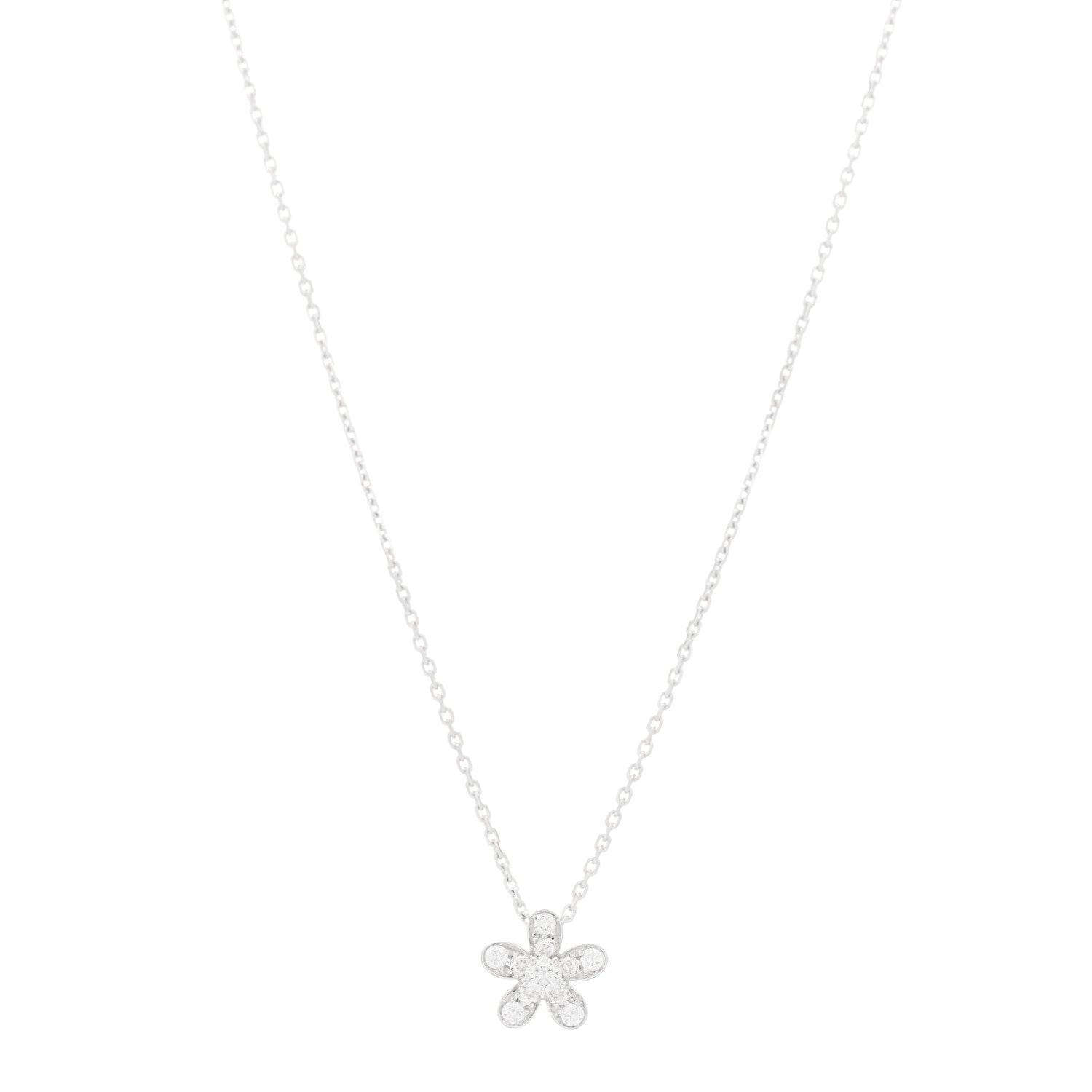 Van Cleef & Arpels 18K White Gold Diamond Socrate One Flower Pendant Necklace 1 of 6