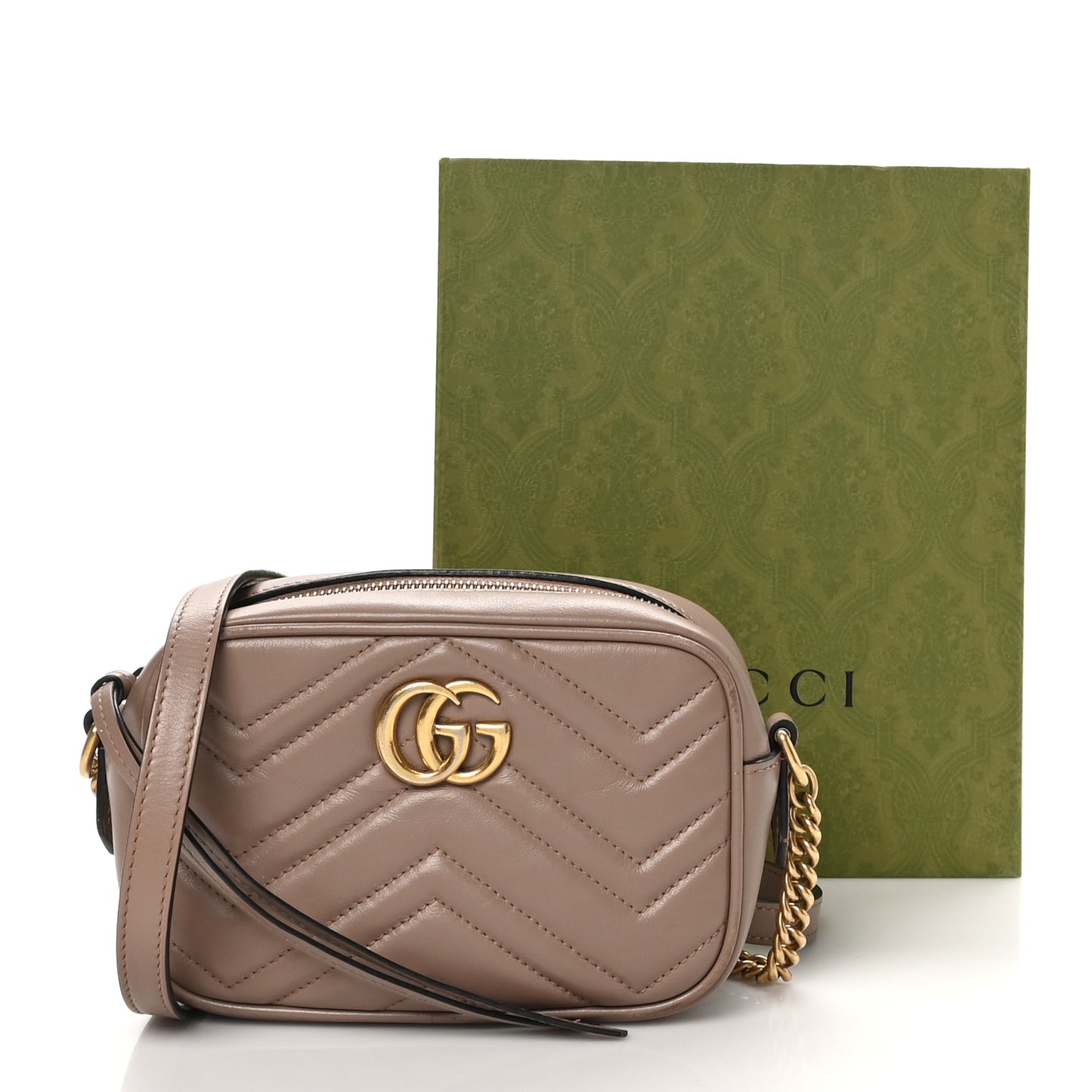 Calfskin Matelasse Mini GG Marmont Chain Shoulder Bag Nude