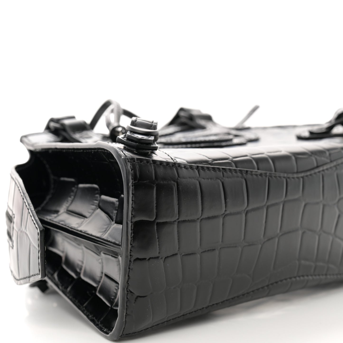 Semi Shiny Calfskin Crocodile Embossed Neo Classic Black Hardware Mini City Black